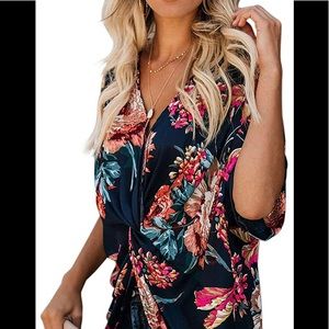 Twisted front flower blouse